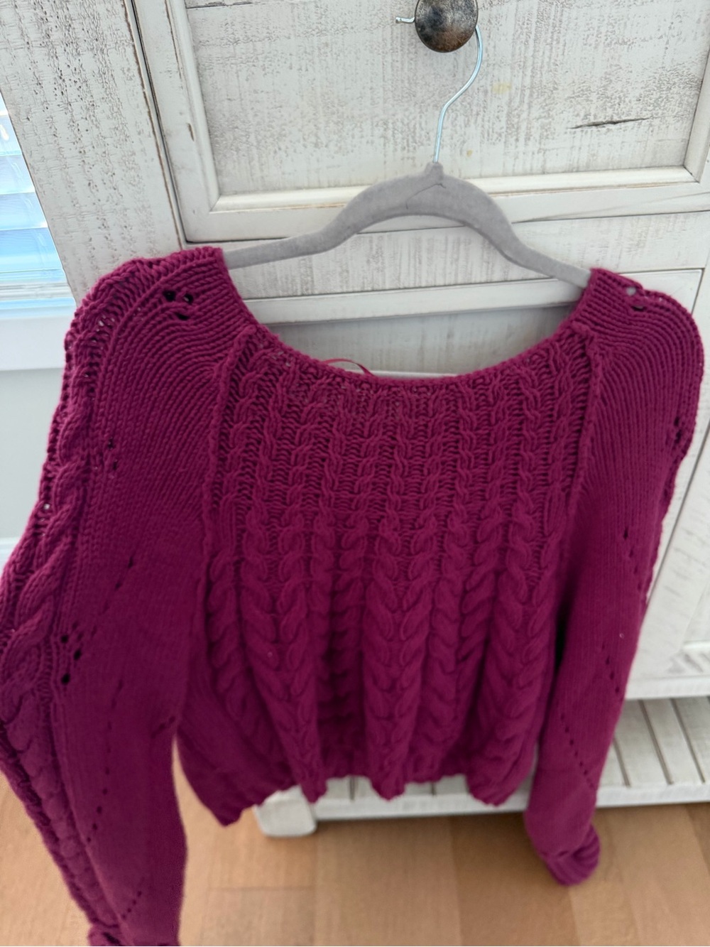Free People Cozy Cable Knit Women's Sweater in Deep Magenta